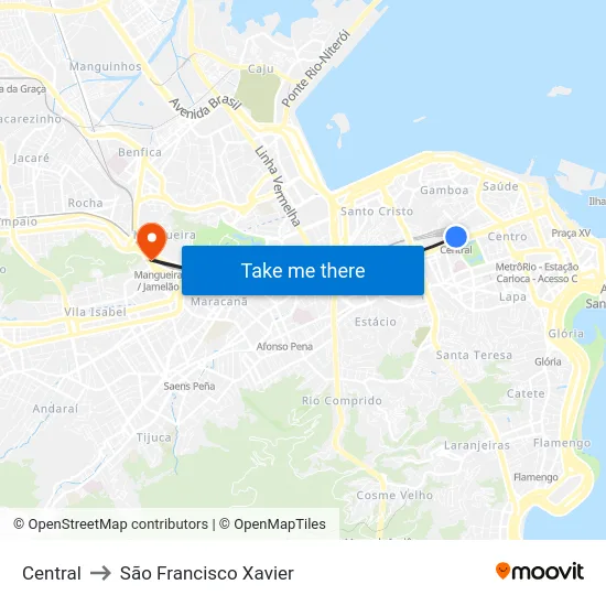 Central to São Francisco Xavier map