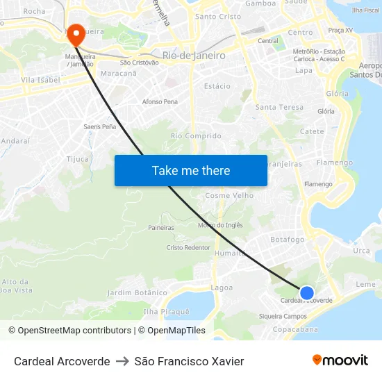 Cardeal Arcoverde to São Francisco Xavier map