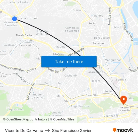 Vicente De Carvalho to São Francisco Xavier map