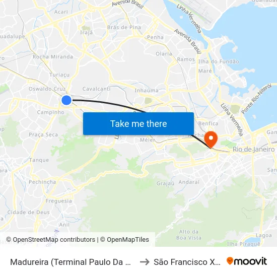 Madureira (Terminal Paulo Da Portela) to São Francisco Xavier map