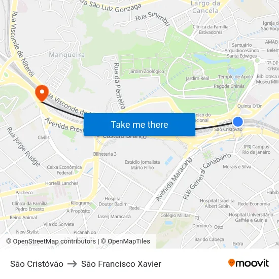São Cristóvão to São Francisco Xavier map