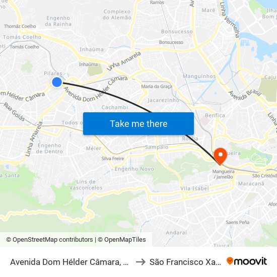 Avenida Dom Hélder Câmara, 6769 to São Francisco Xavier map