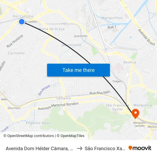 Avenida Dom Hélder Câmara, 3999 to São Francisco Xavier map