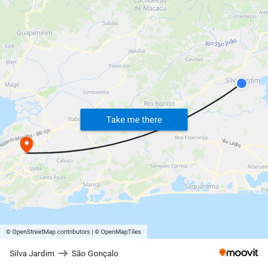 Silva Jardim to São Gonçalo map