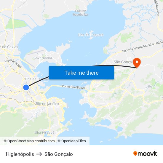 Higienópolis to São Gonçalo map