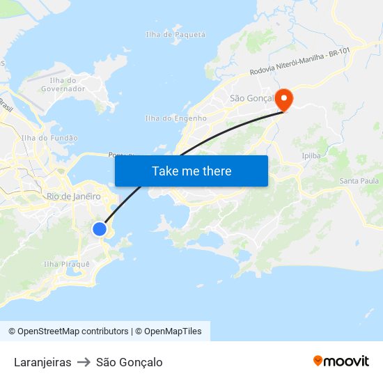 Laranjeiras to São Gonçalo map