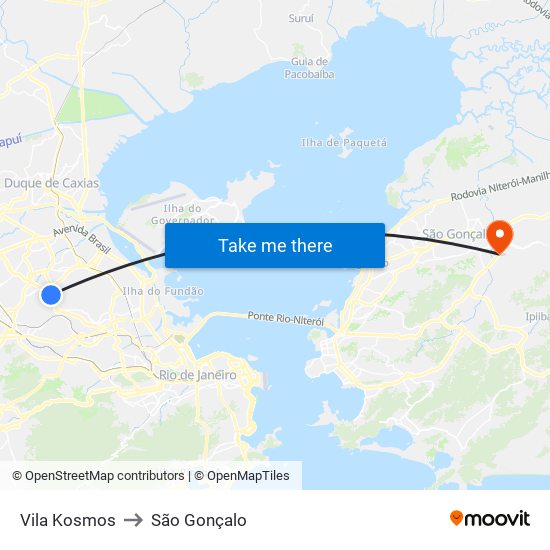 Vila Kosmos to São Gonçalo map