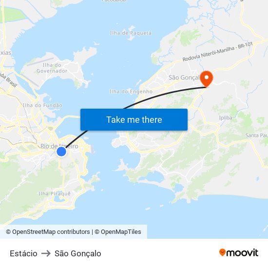 Estácio to São Gonçalo map