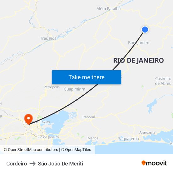 Cordeiro to São João De Meriti map