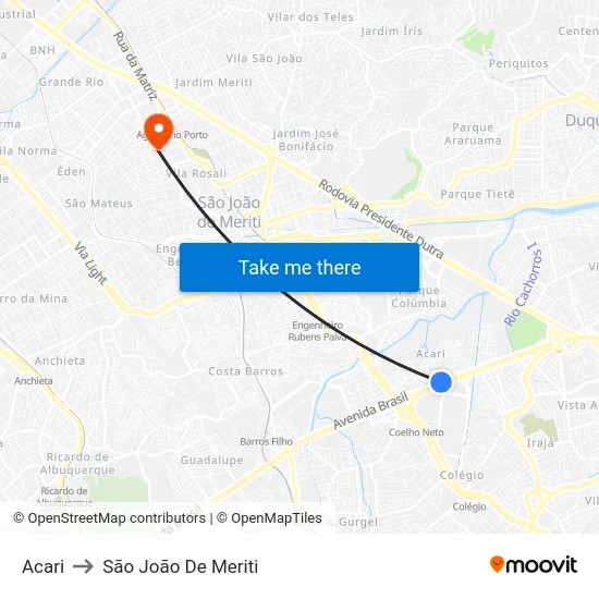 Acari to São João De Meriti map