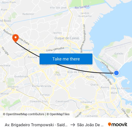 Av. Brigadeiro Trompowski - Saída Da Ilha to São João De Meriti map