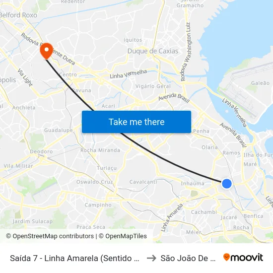 Saída 7 - Linha Amarela (Sentido Av. Brasil) to São João De Meriti map