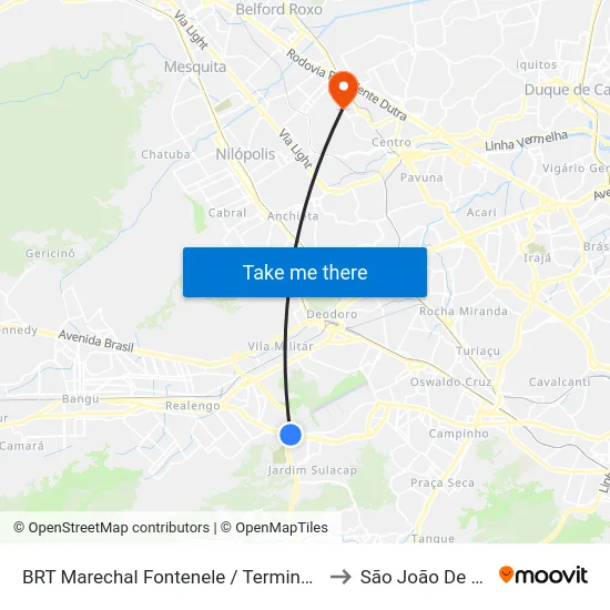 BRT Marechal Fontenele / Terminal Sulacap to São João De Meriti map