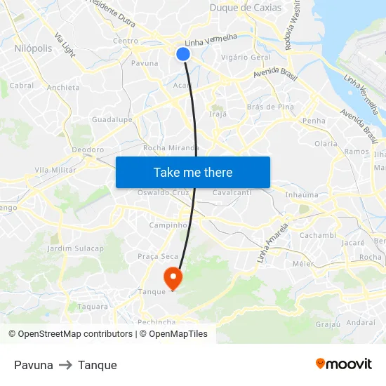 Pavuna to Tanque map