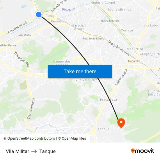Vila Militar to Tanque map