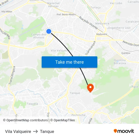 Vila Valqueire to Tanque map
