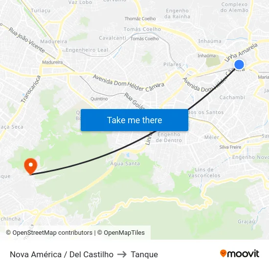 Nova América / Del Castilho to Tanque map