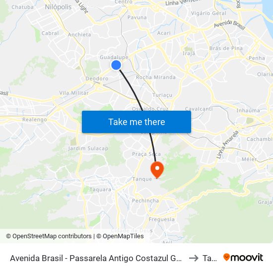 Avenida Brasil - Passarela Costazul Guadalupe (Sentido Zona Oeste) to Tanque map