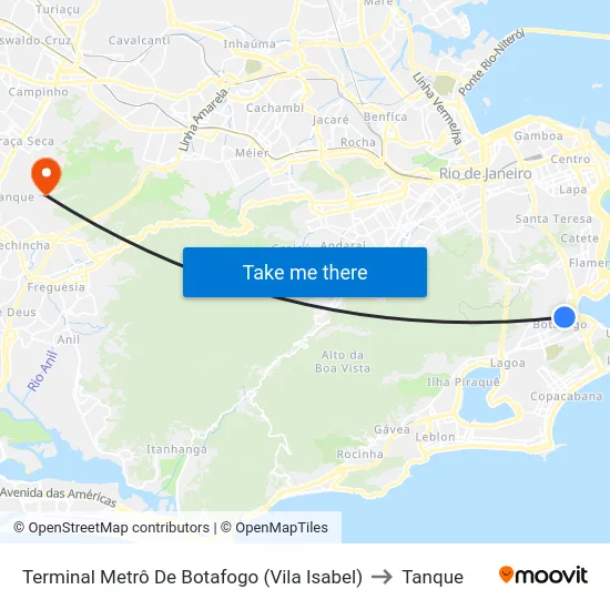 Terminal Metrô De Botafogo (Vila Isabel) to Tanque map