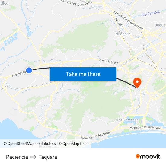 Paciência to Taquara map