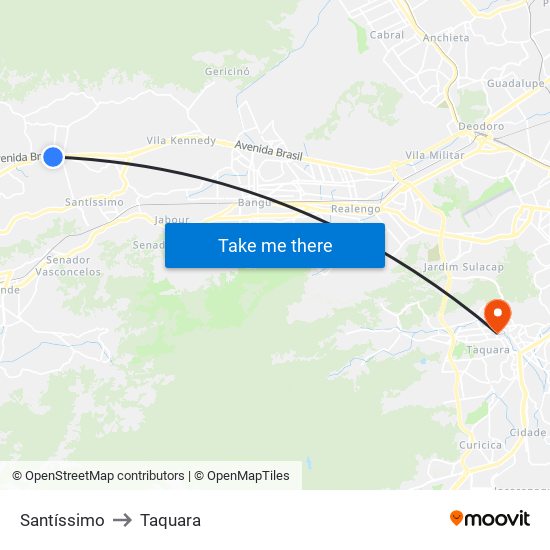 Santíssimo to Taquara map