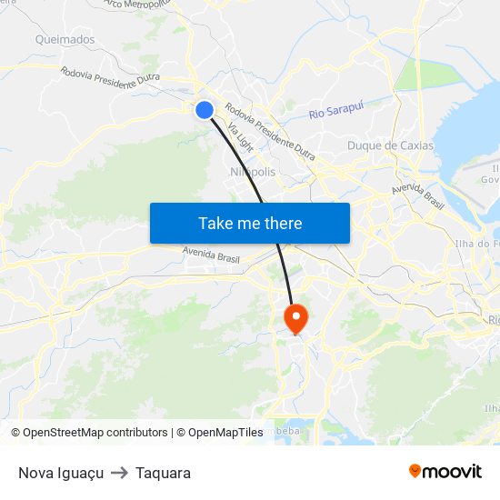 Nova Iguaçu to Taquara map