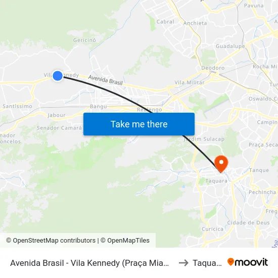 Avenida Brasil - Vila Kennedy (Praça Miami) to Taquara map