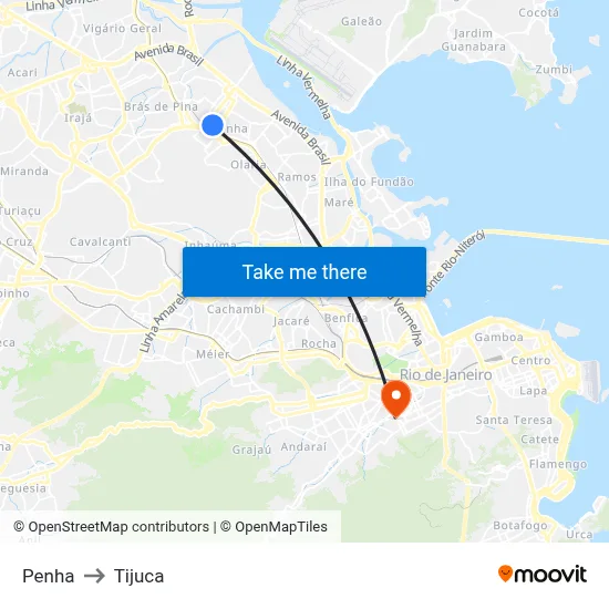 Penha to Tijuca map
