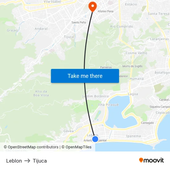 Leblon to Tijuca map