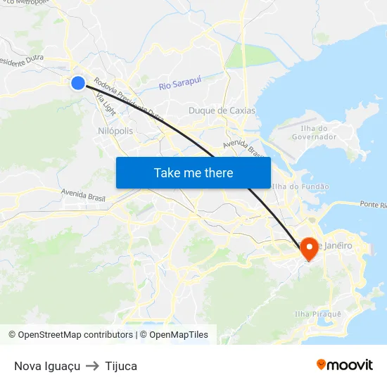 Nova Iguaçu to Tijuca map