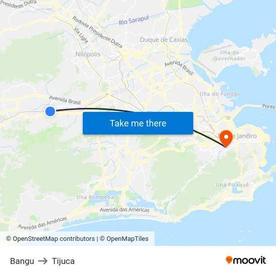 Bangu to Tijuca map