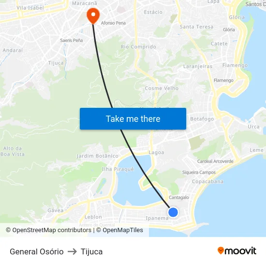 General Osório to Tijuca map
