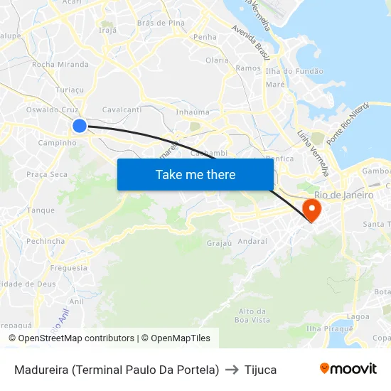 Madureira (Terminal Paulo Da Portela) to Tijuca map