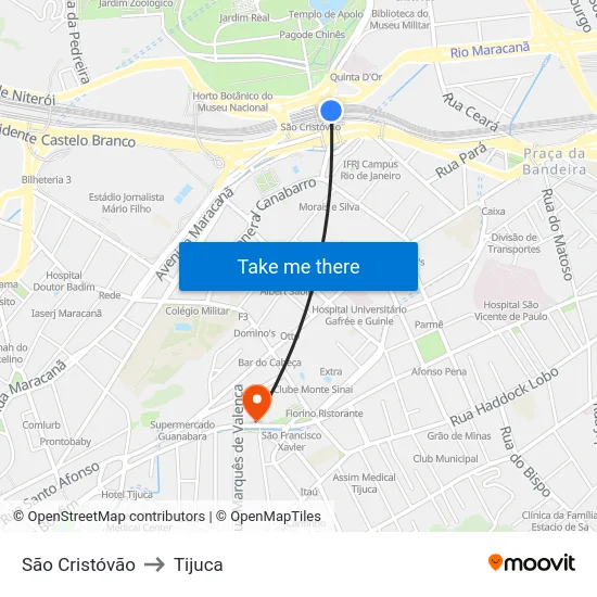 São Cristóvão to Tijuca map