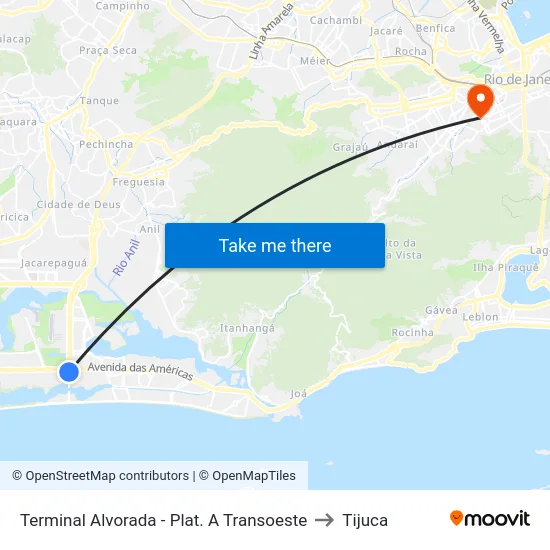 Terminal Alvorada - Plat. A Transoeste to Tijuca map