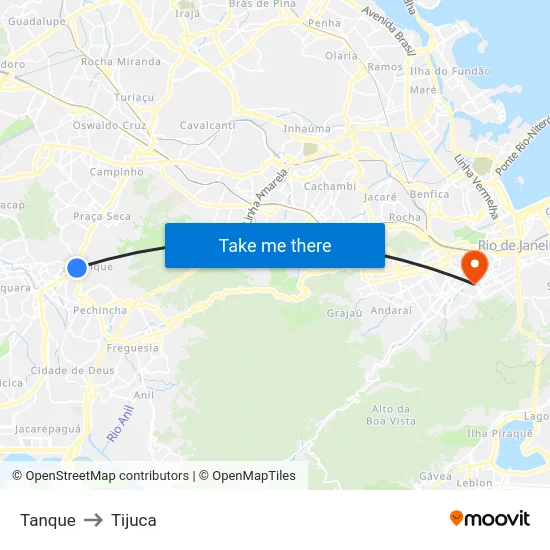 Tanque to Tijuca map