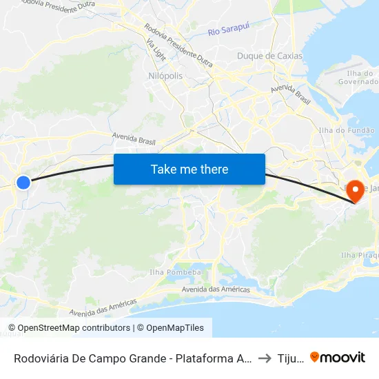 Rodoviária De Campo Grande - Plataforma A (Jabour) to Tijuca map