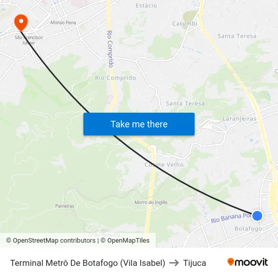 Terminal Metrô De Botafogo (Vila Isabel) to Tijuca map