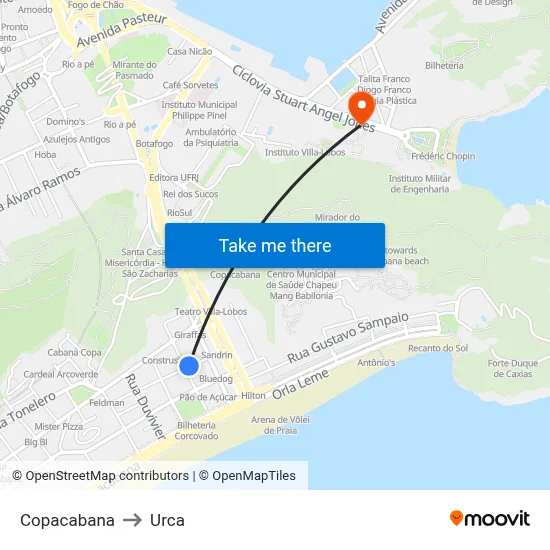 Copacabana to Urca map