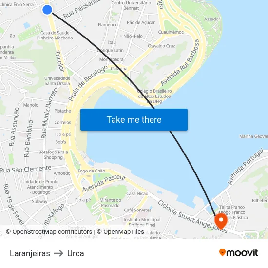 Laranjeiras to Urca map