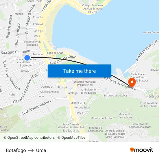 Botafogo to Urca map