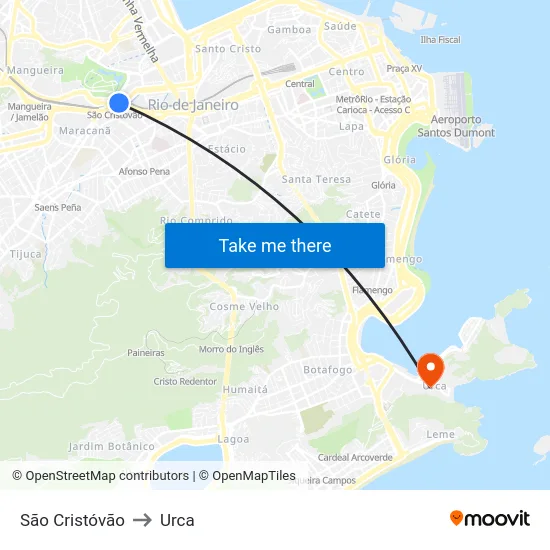 São Cristóvão to Urca map