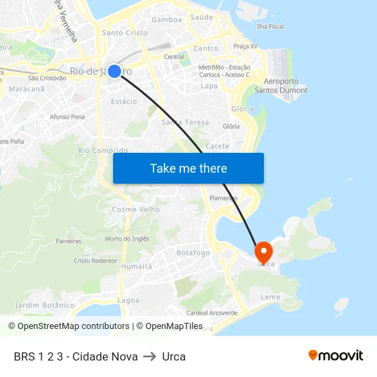 BRS 1 2 3 - Cidade Nova to Urca map