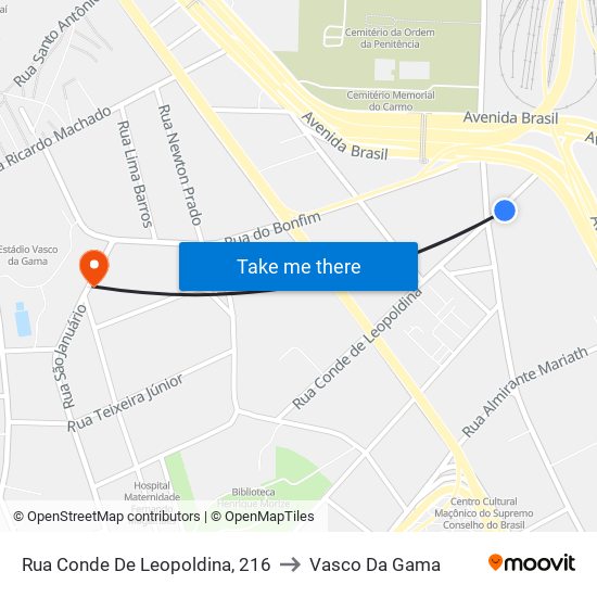 Rua Conde De Leopoldina, 216 to Vasco Da Gama map