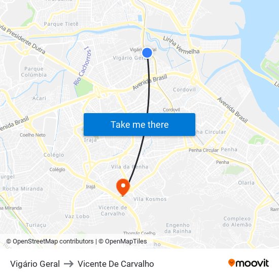 Vigário Geral to Vicente De Carvalho map