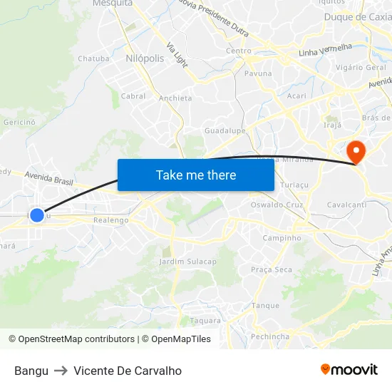 Bangu to Vicente De Carvalho map
