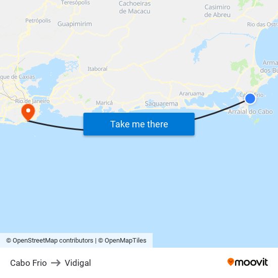 Cabo Frio to Vidigal map