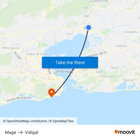 Magé to Vidigal map