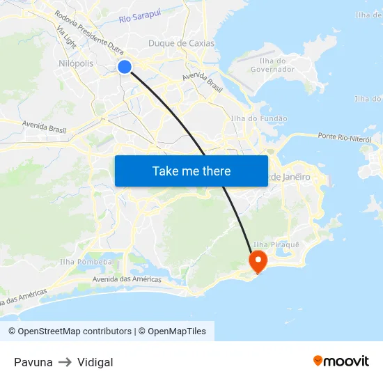 Pavuna to Vidigal map