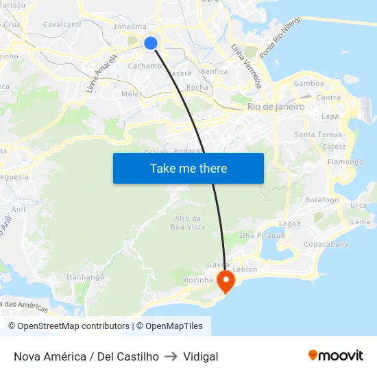 Nova América / Del Castilho to Vidigal map